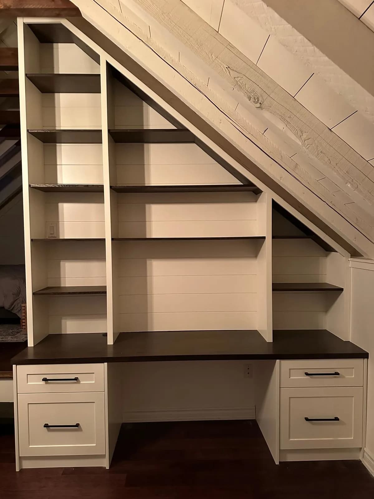 Brown Stained, White Built Office Space — main view